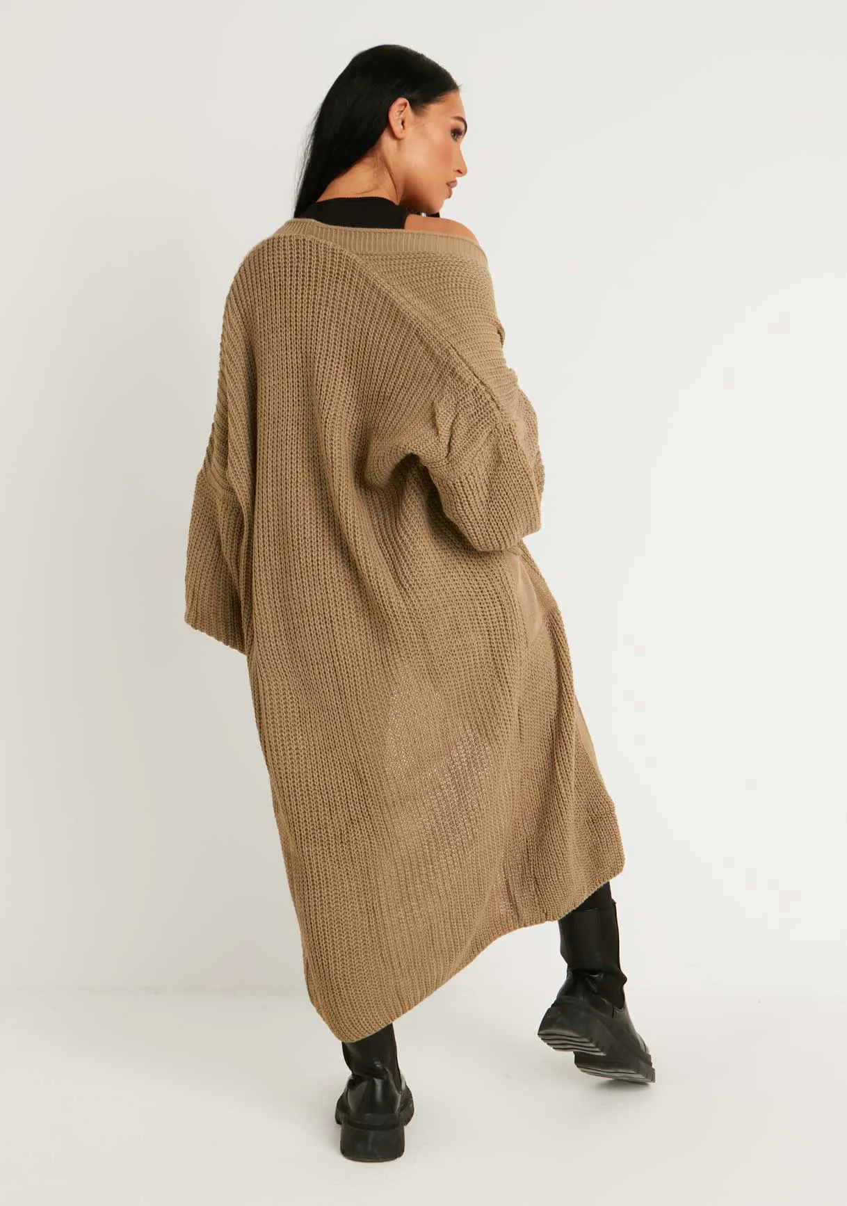 Nathalie Mocha Balloon Sleeve Knitted Cardigan sold by Missy Empire product image thumbnail 3