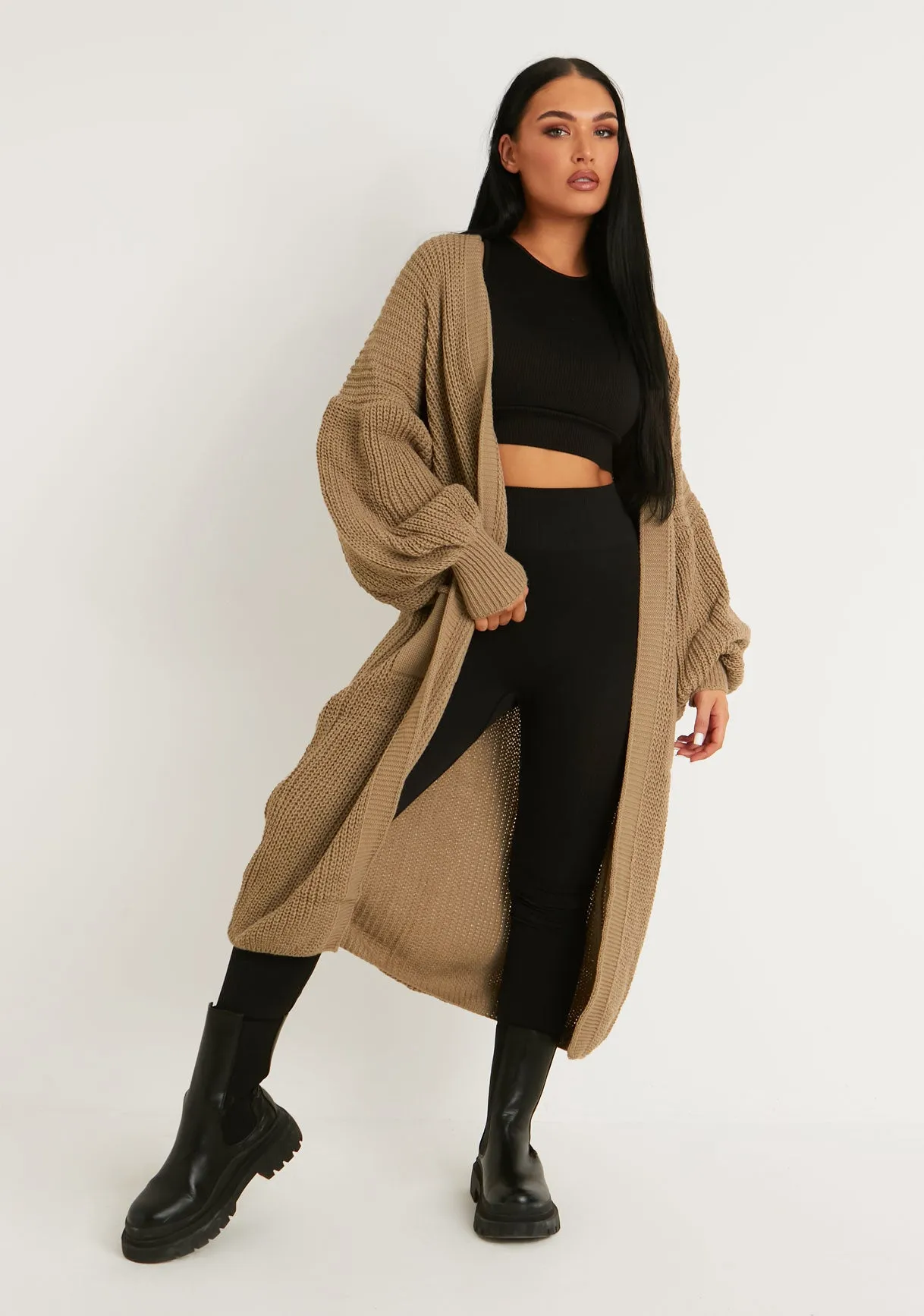 Nathalie Mocha Balloon Sleeve Knitted Cardigan sold by Missy Empire product image thumbnail 4