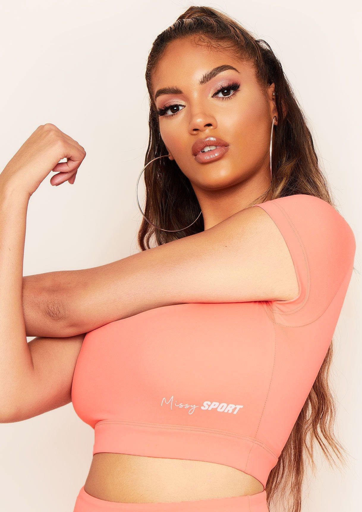 Amelia Peach Missy Sport Square Neck Gym Crop Top sold by Missy Empire product image thumbnail 3