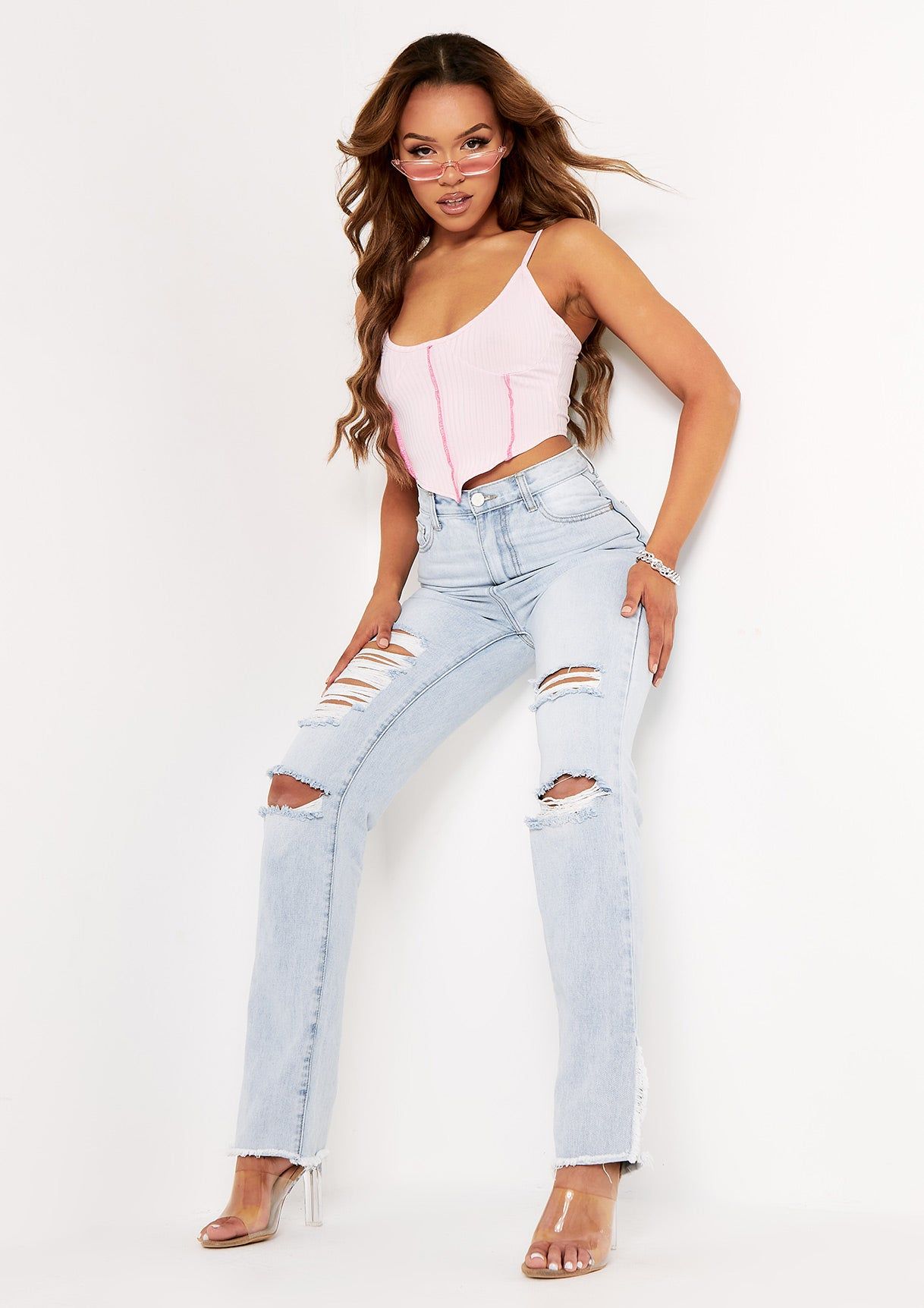 Natalya Pink Rib Contrast Stitch Corset Top sold by Missy Empire product image thumbnail 4