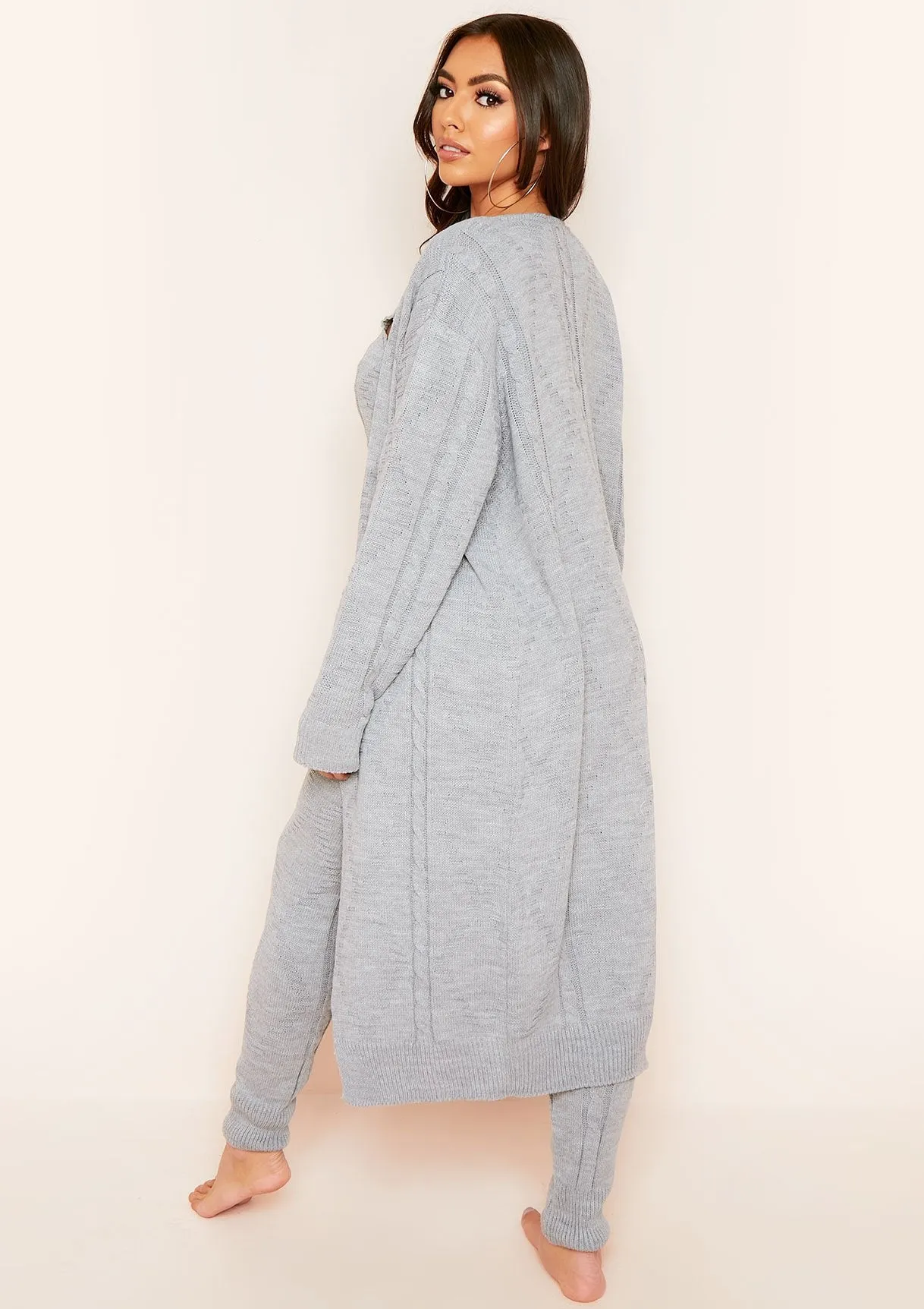 Rocha Light Grey Cable Knitted Long Oversized Cardigan sold by Missy Empire product image thumbnail 4