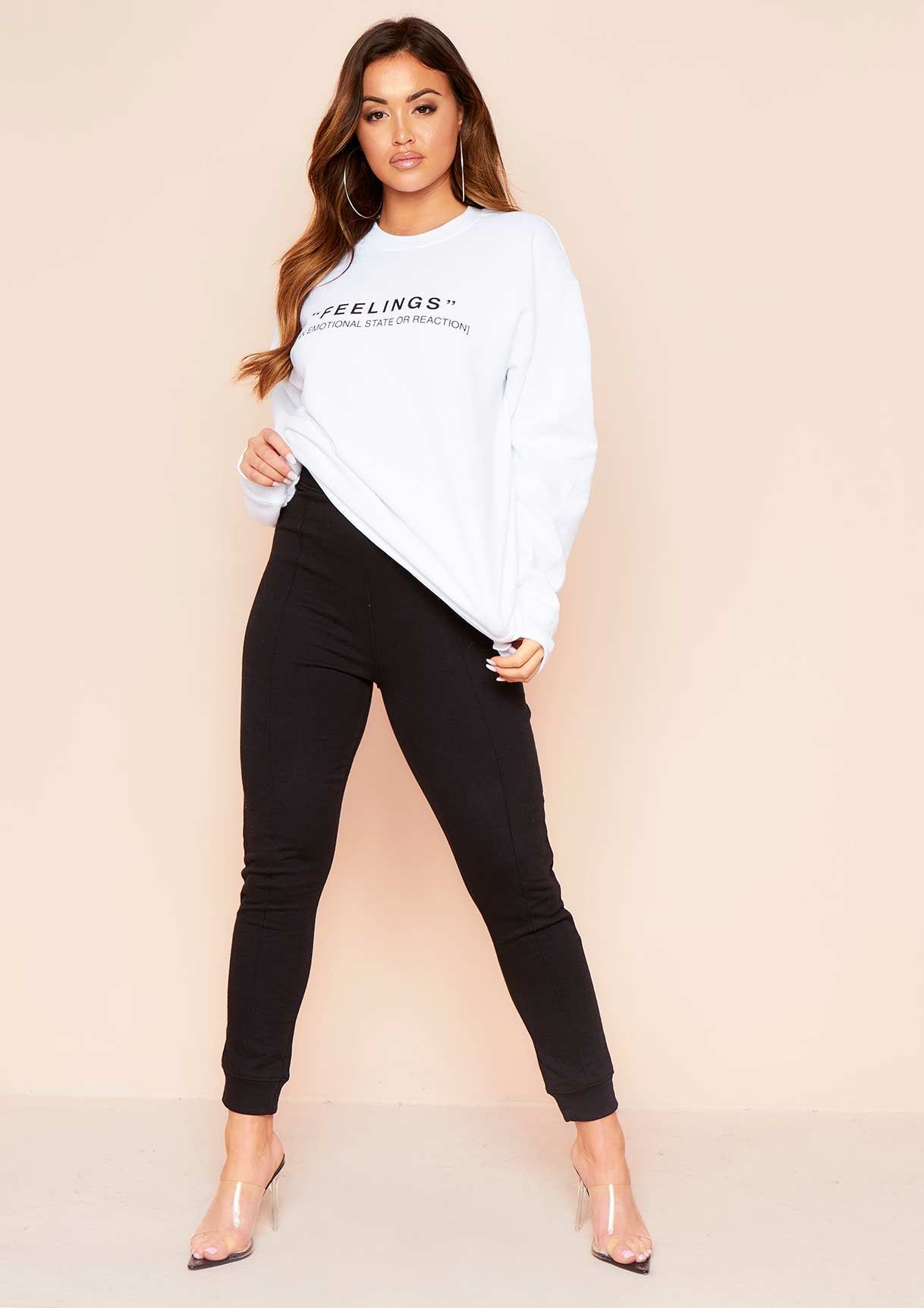 Sharni White "Feelings" Quote Slogan Oversized Sweatshirt sold by Missy Empire product image thumbnail 2