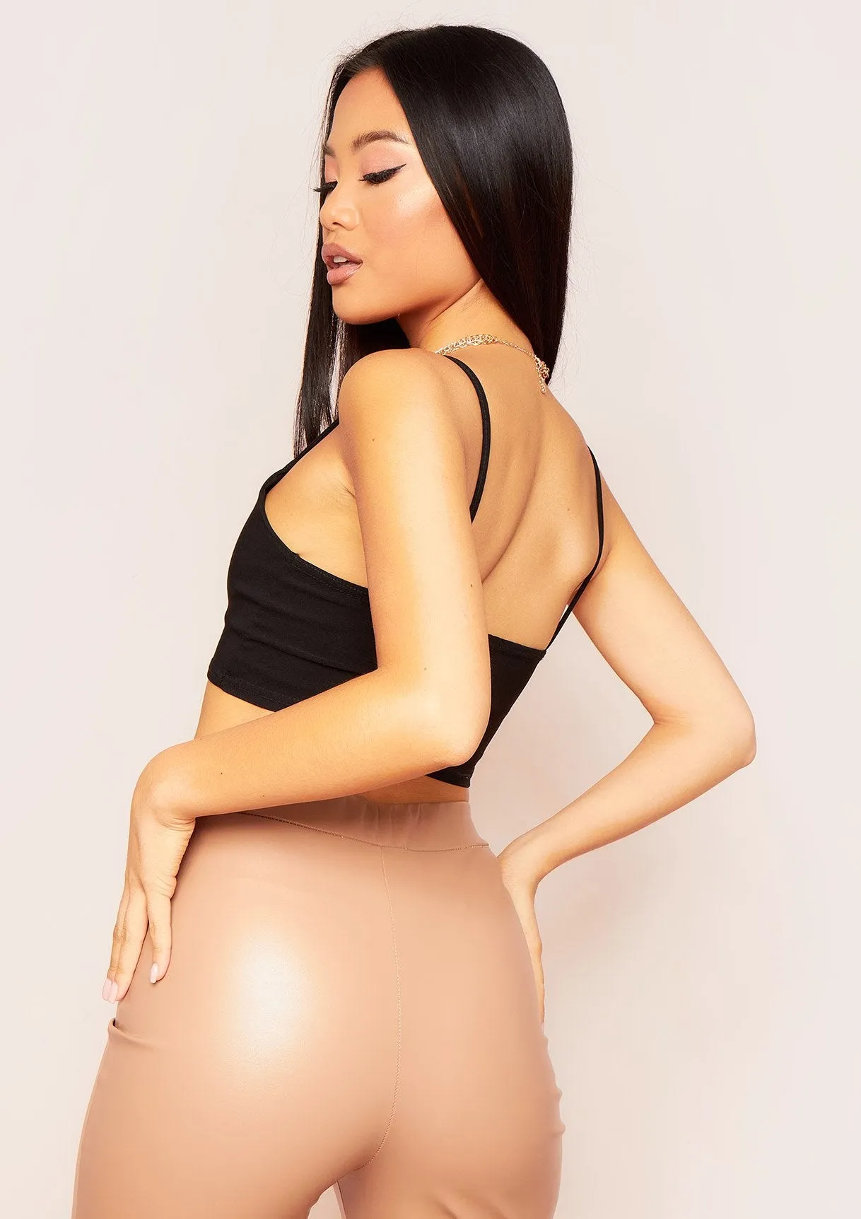 Savanna Black Strappy Plunge Neck Crop Top sold by Missy Empire product image thumbnail 3