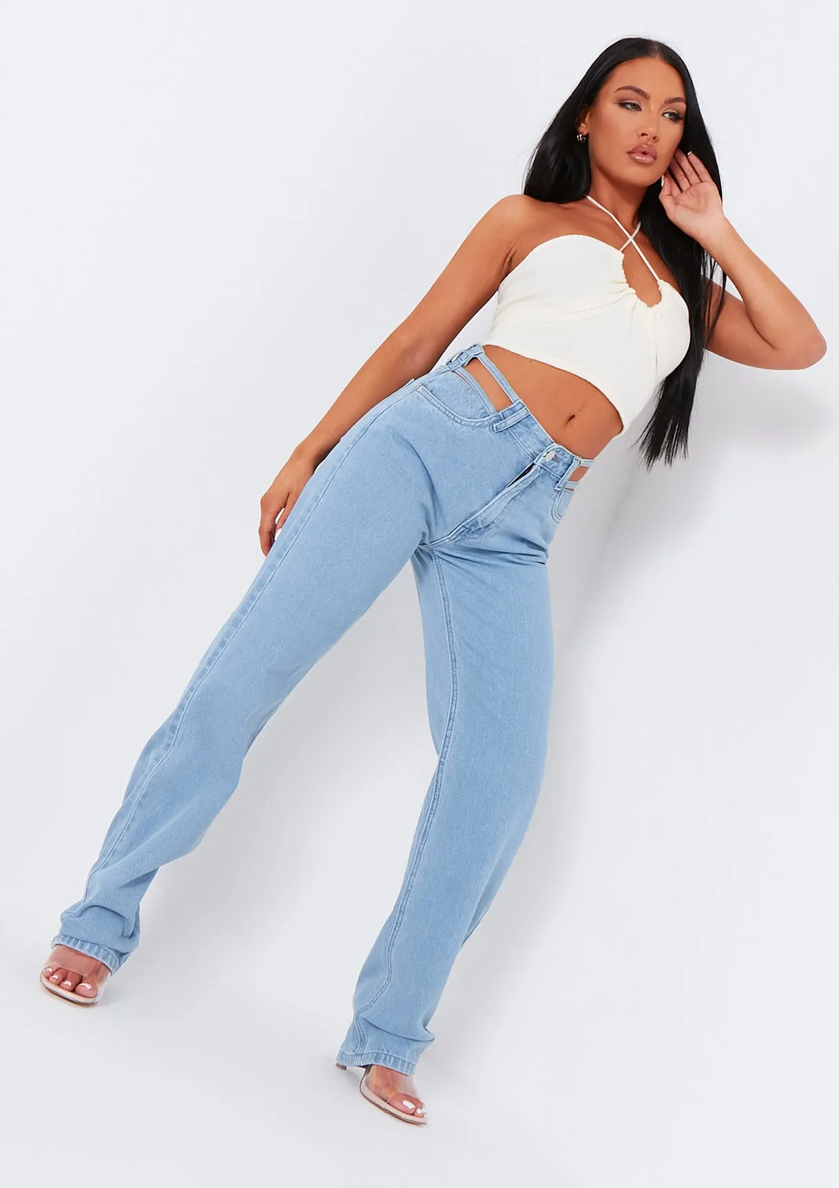 Joelle Light Wash Cut Out Detail Straight Leg Jeans sold by Missy Empire product image thumbnail 5