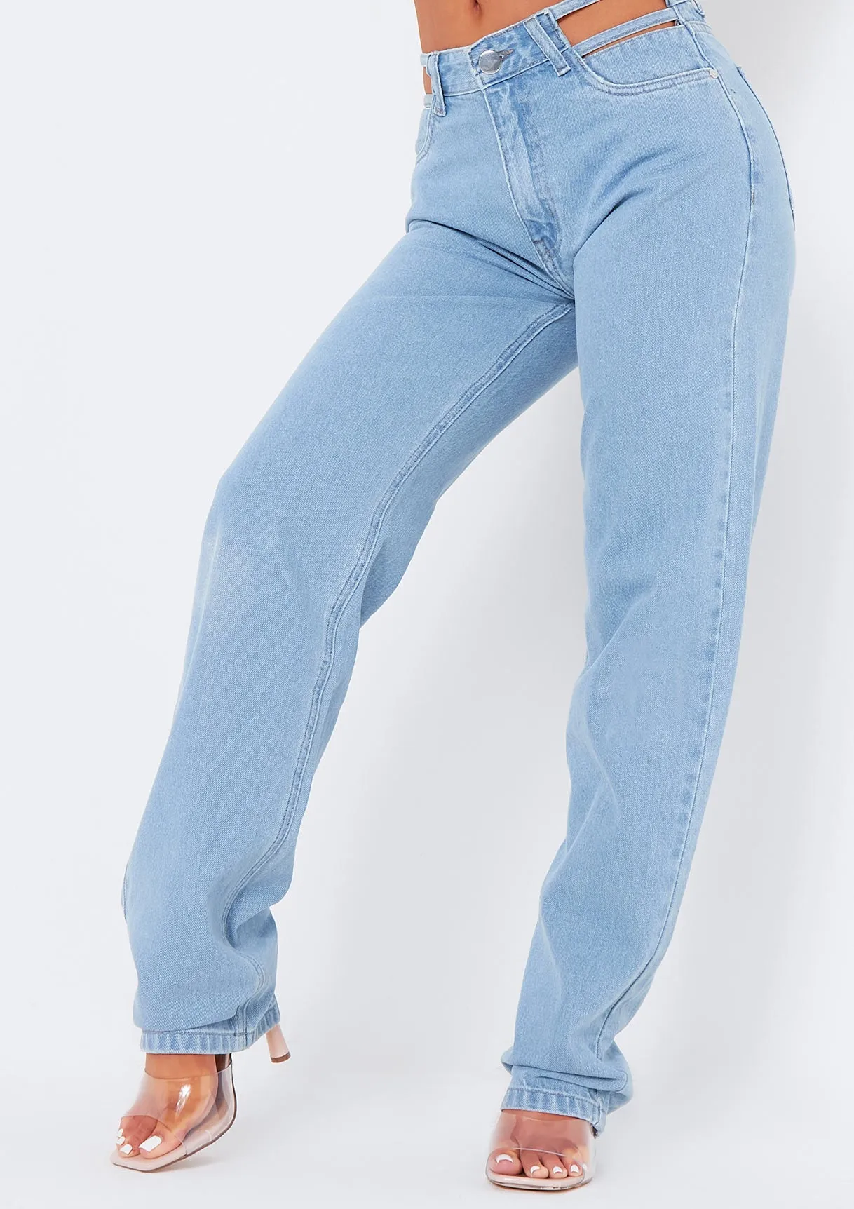 Joelle Light Wash Cut Out Detail Straight Leg Jeans sold by Missy Empire product image thumbnail 2