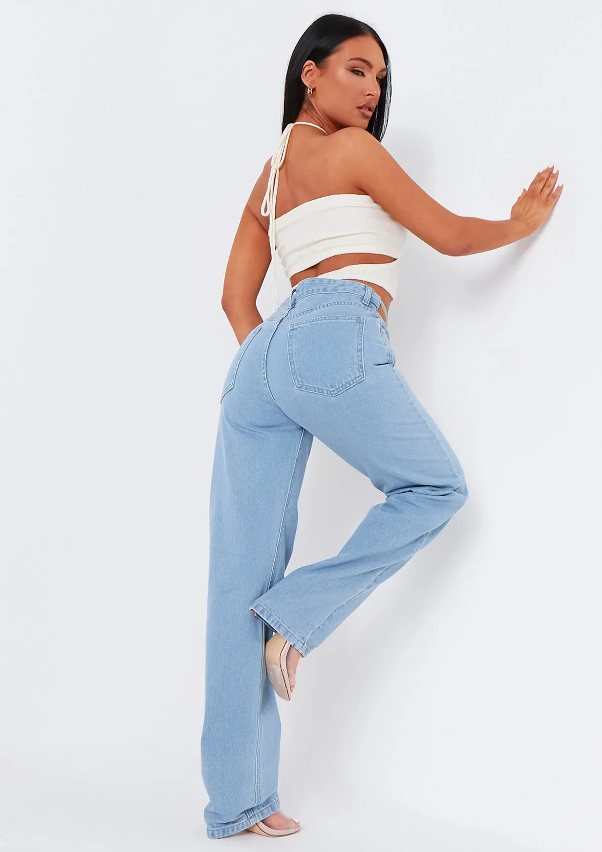 Joelle Light Wash Cut Out Detail Straight Leg Jeans sold by Missy Empire product image thumbnail 3