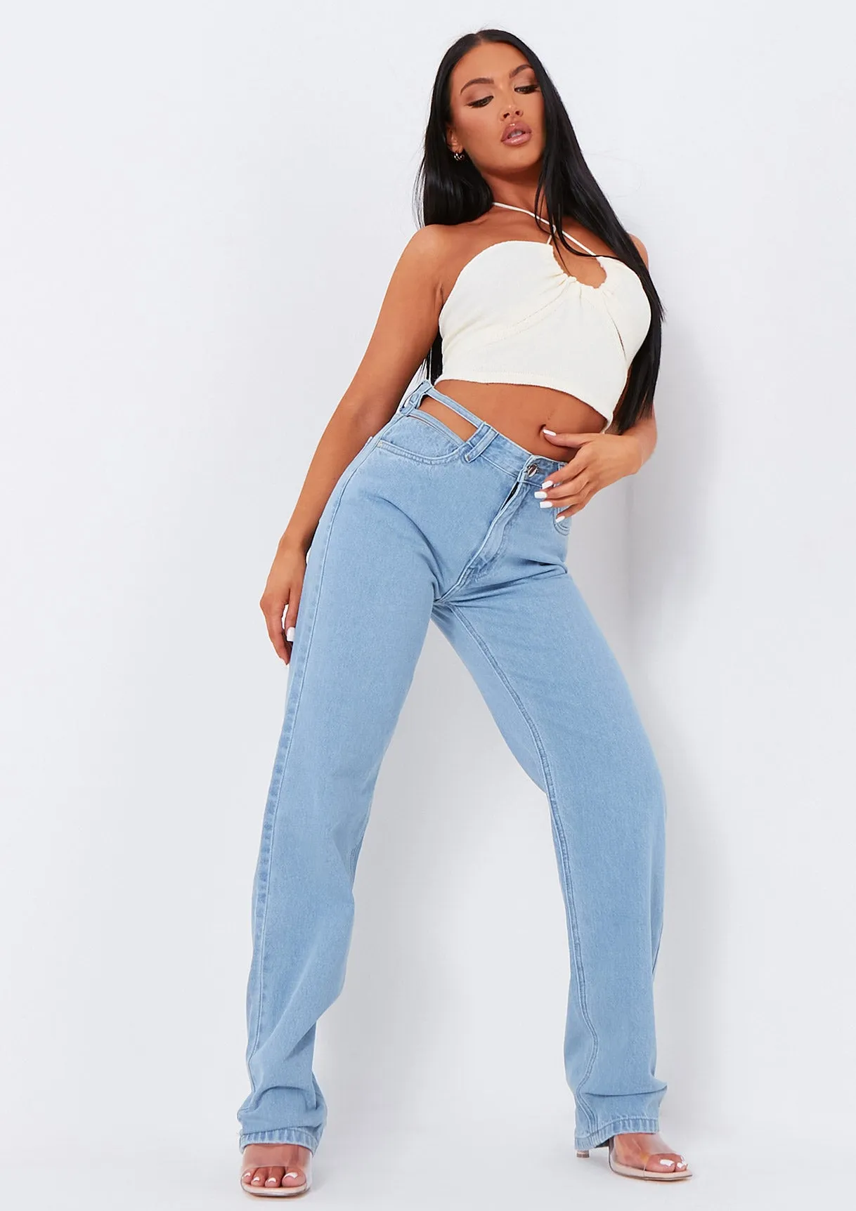 Joelle Light Wash Cut Out Detail Straight Leg Jeans sold by Missy Empire product image thumbnail 4