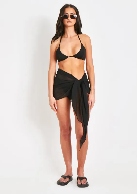 Cadence Black Chiffon Sarong sold by Missy Empire