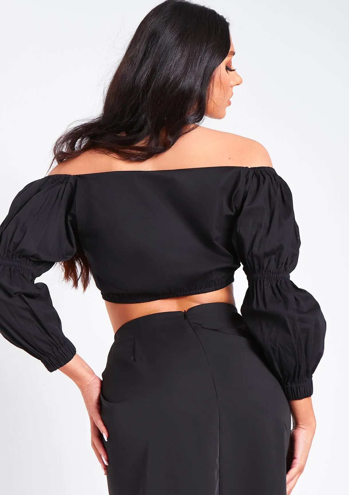 Layah Black Woven Puff Sleeve Bardot Top sold by Missy Empire product image thumbnail 3