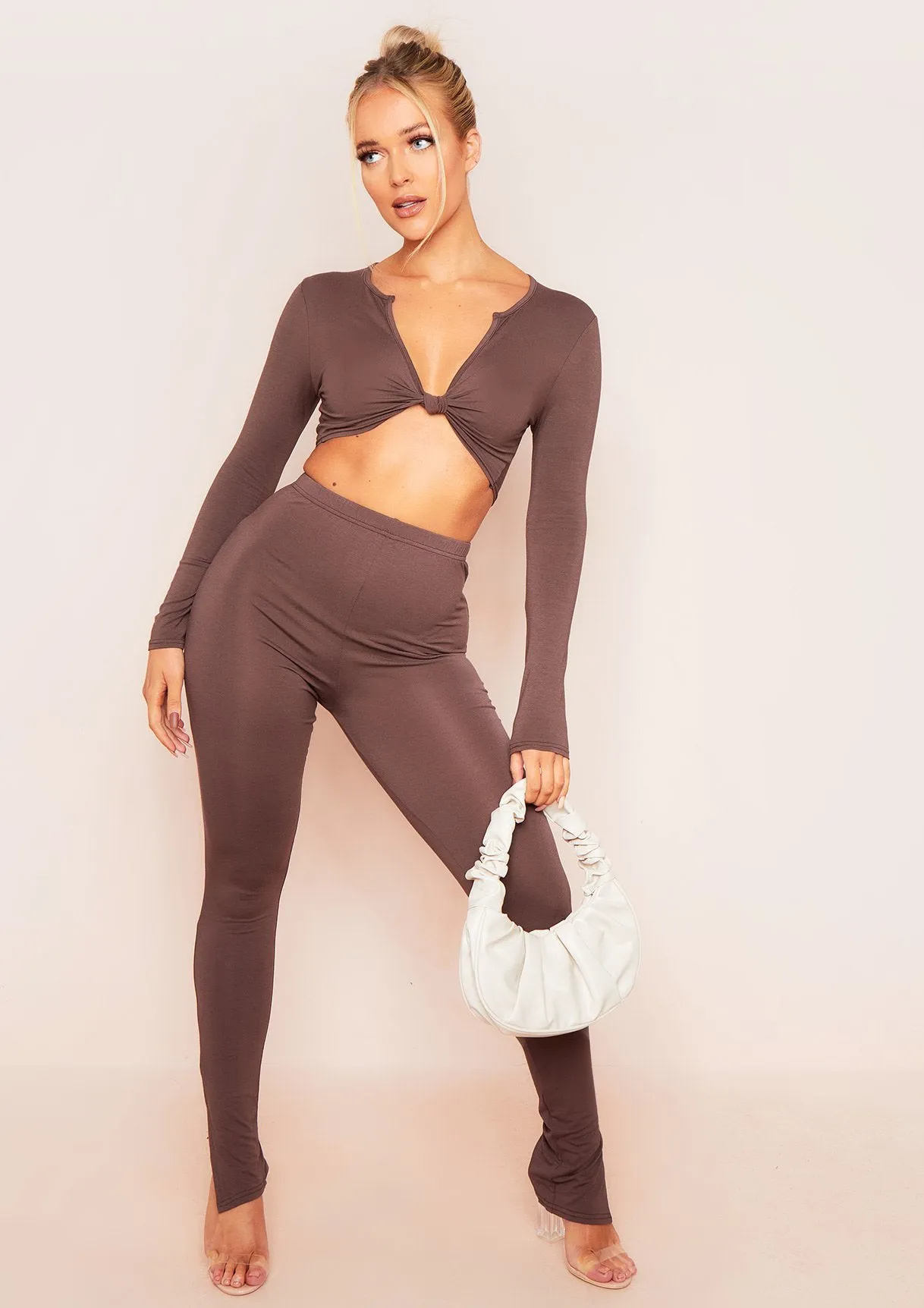 Esme Chocolate Plunge Knot Crop Top sold by Missy Empire product image thumbnail 2