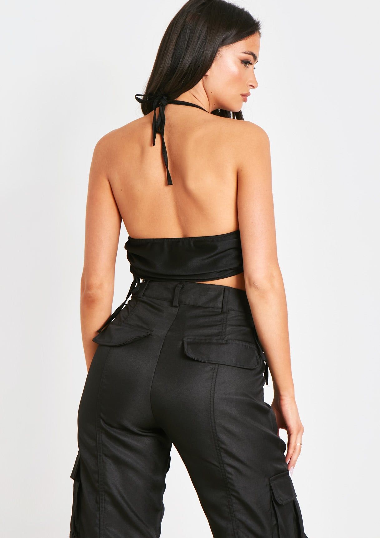 Nyla Black Chain Detail Cowl Neck Crop Top sold by Missy Empire product image thumbnail 3