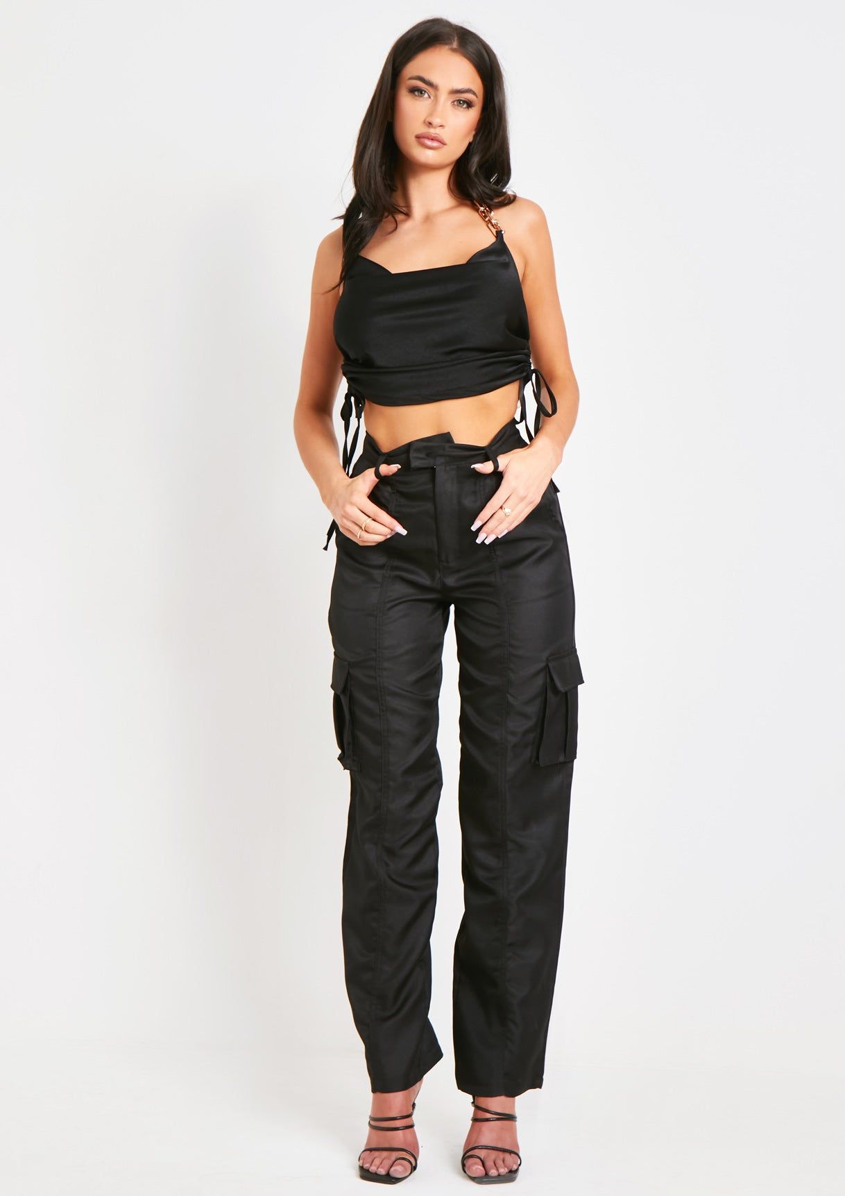 Nyla Black Chain Detail Cowl Neck Crop Top sold by Missy Empire product image thumbnail 4