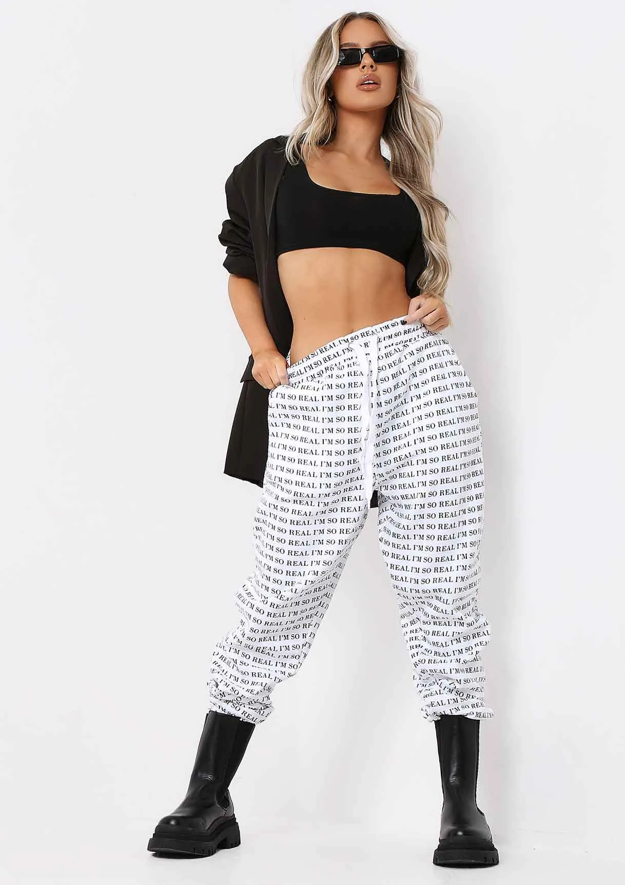 Adele White I'm Real Slogan Joggers sold by Missy Empire product image thumbnail 5
