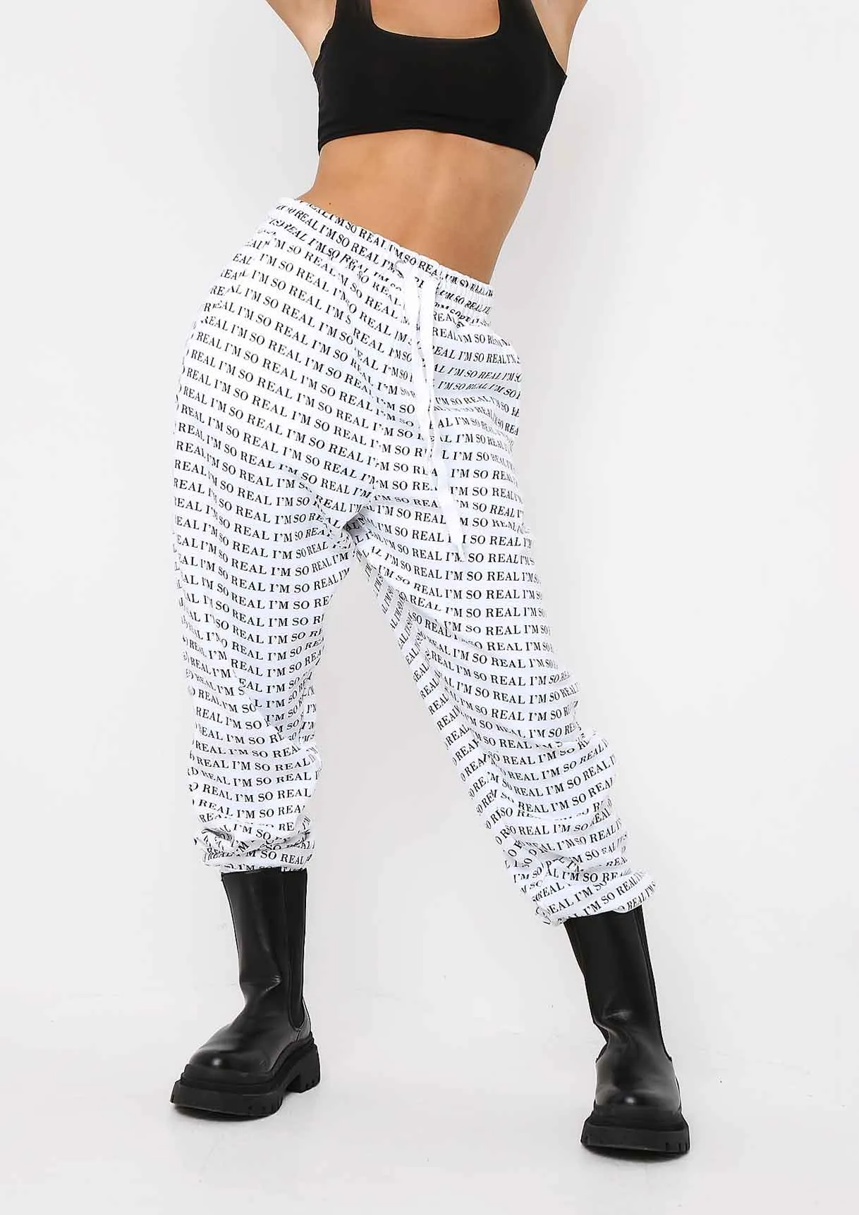 Adele White I'm Real Slogan Joggers sold by Missy Empire product image thumbnail 3