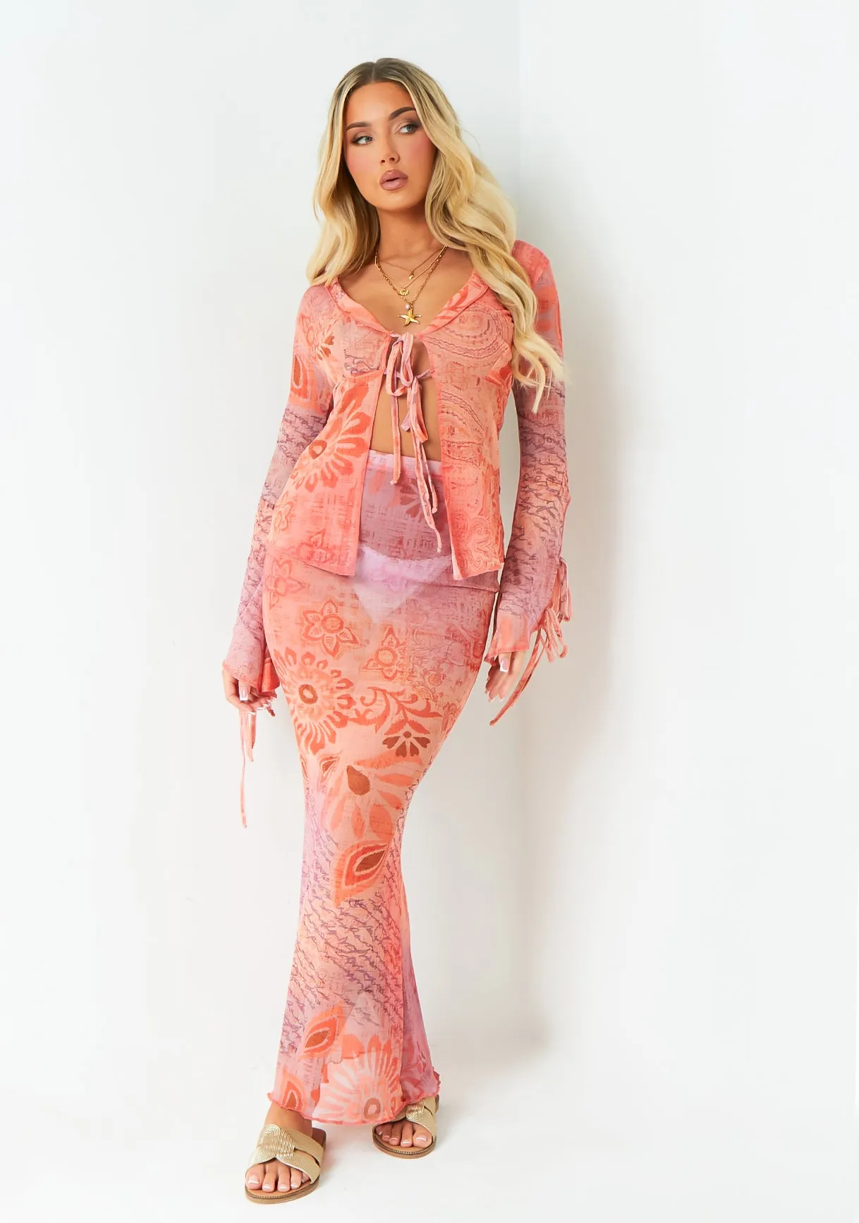 Yasmin Printed Orange Mesh Top sold by Missy Empire product image thumbnail 3