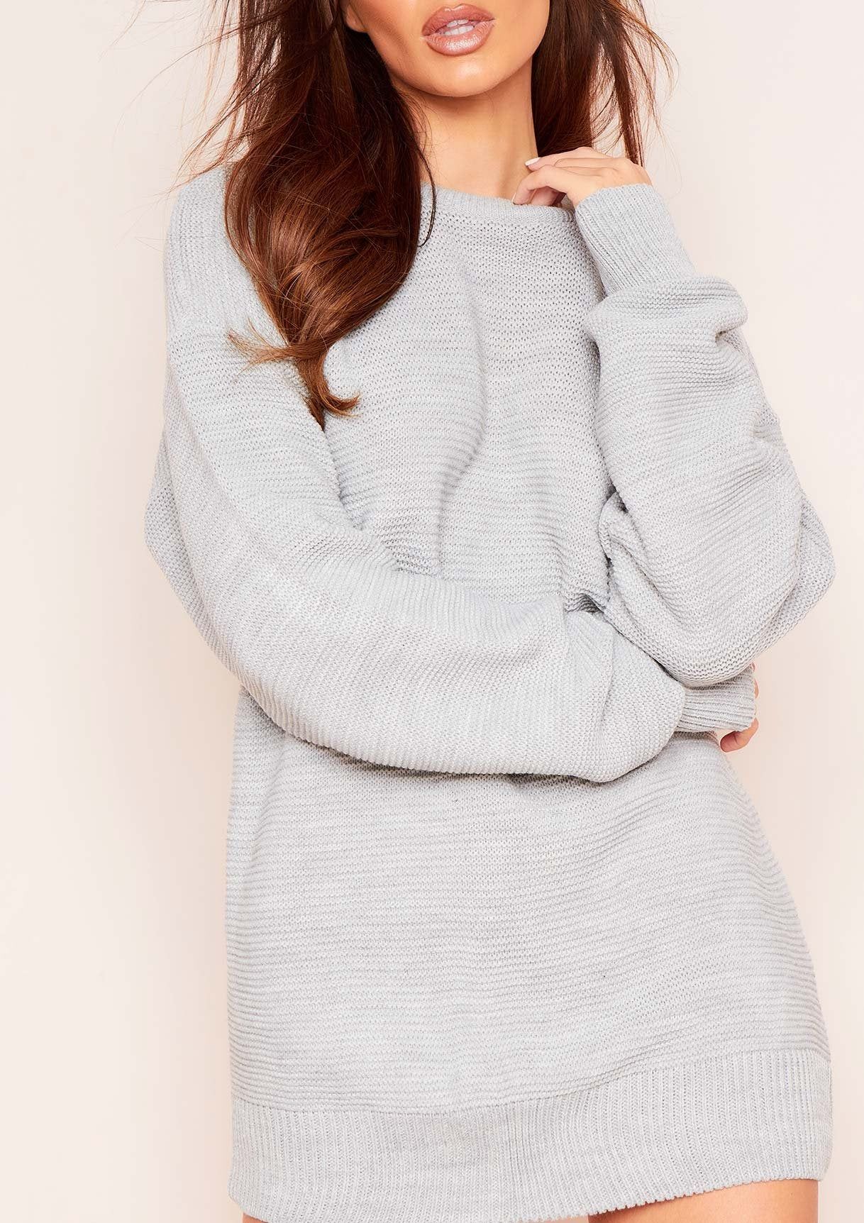 Emily Grey Ribbed Loose Fit Knitted Crew Neck Jumper Dress sold by Missy Empire product image thumbnail 3