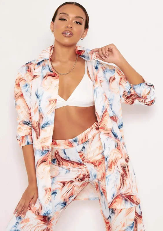 Macy Multi Marble Print Oversized Shirt sold by Missy Empire
