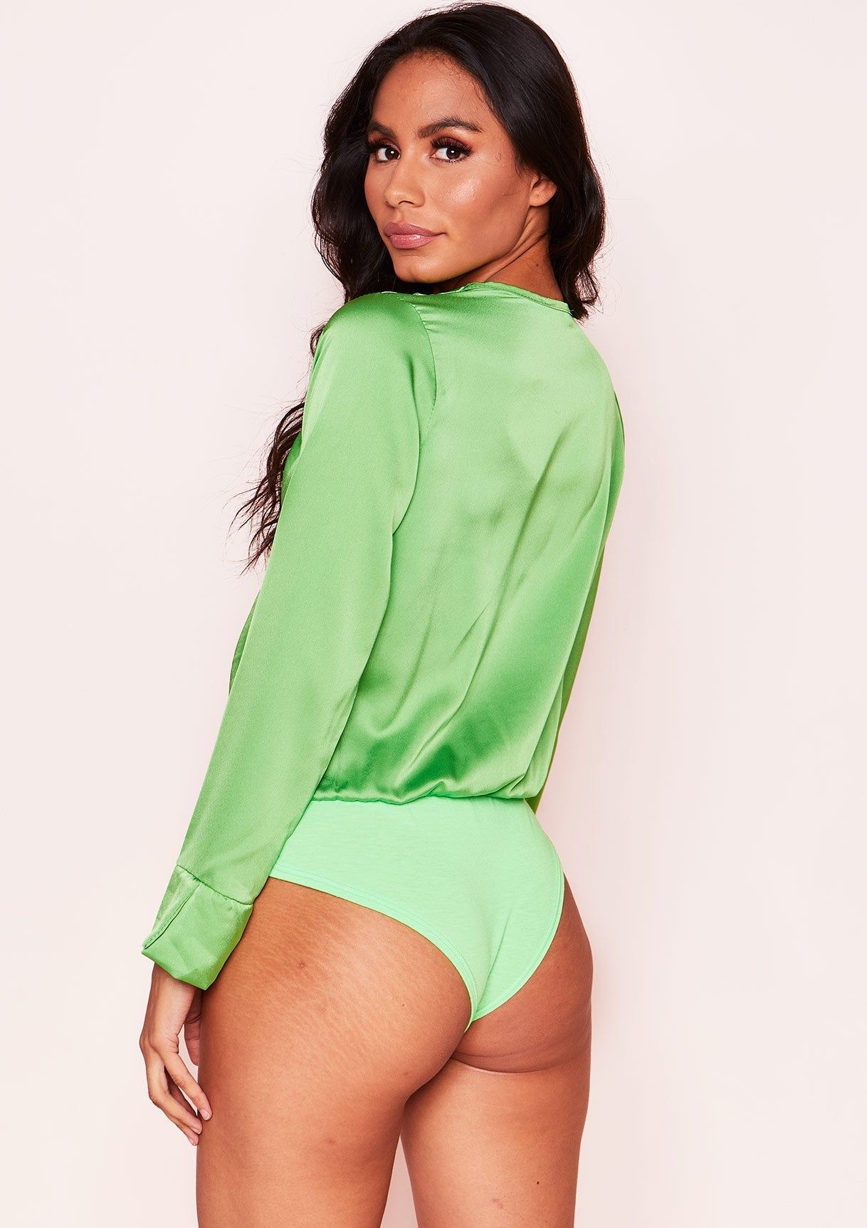 Monika Green Satin Wrap Bodysuit sold by Missy Empire product image thumbnail 4