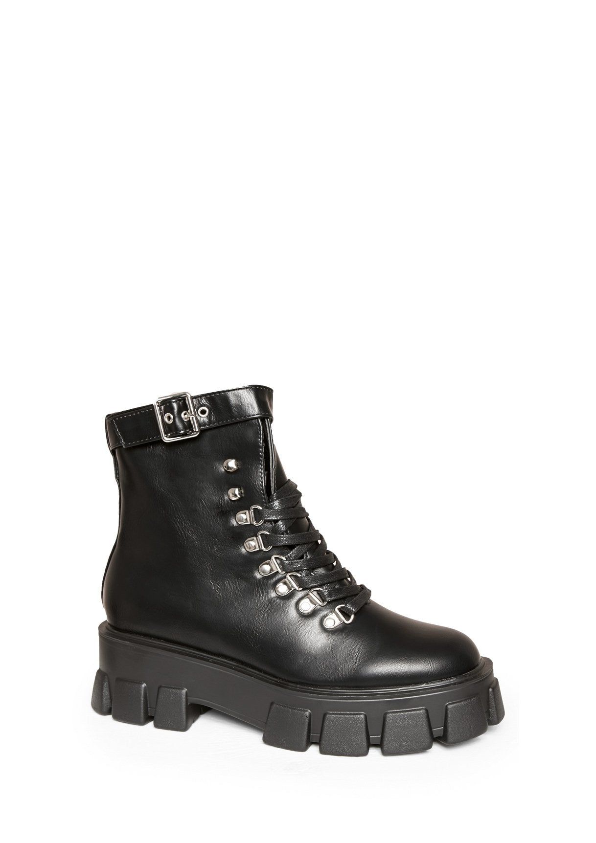 Kelly Black Vegan Leather Lace Up Chunky Boots sold by Missy Empire product image thumbnail 4