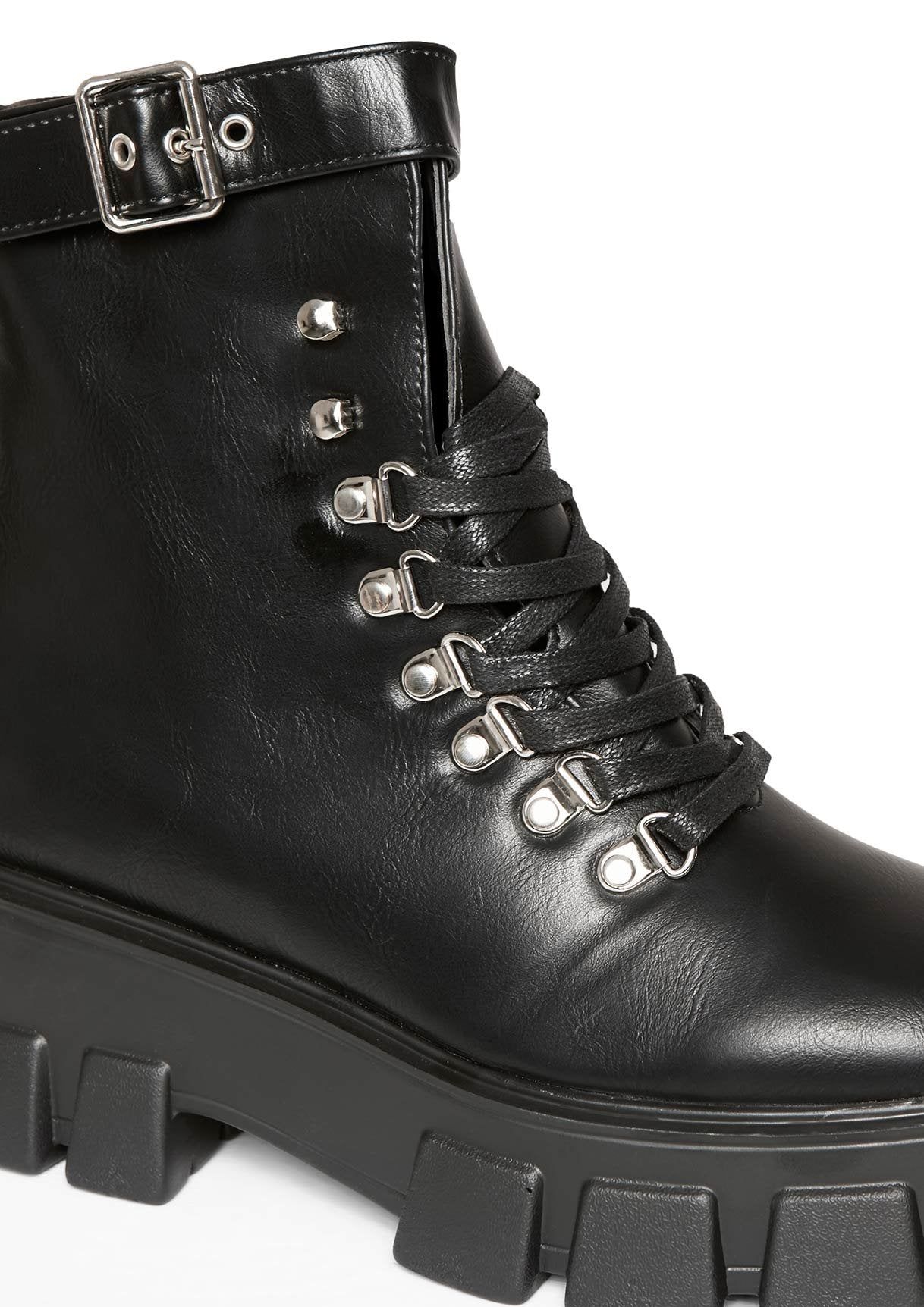 Kelly Black Vegan Leather Lace Up Chunky Boots sold by Missy Empire product image thumbnail 5