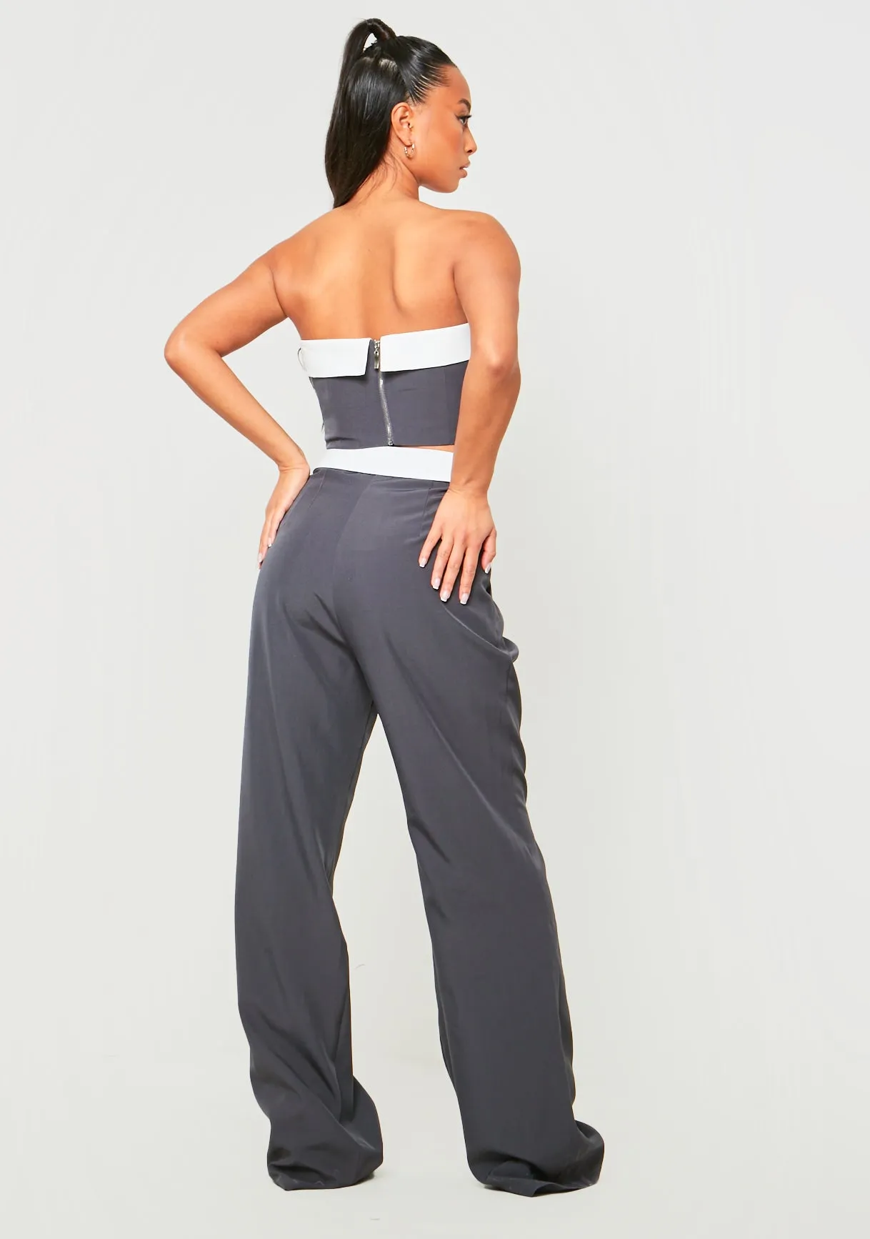 Gracie Charcoal Fold Over Waist Wide Leg Trousers sold by Missy Empire product image thumbnail 4