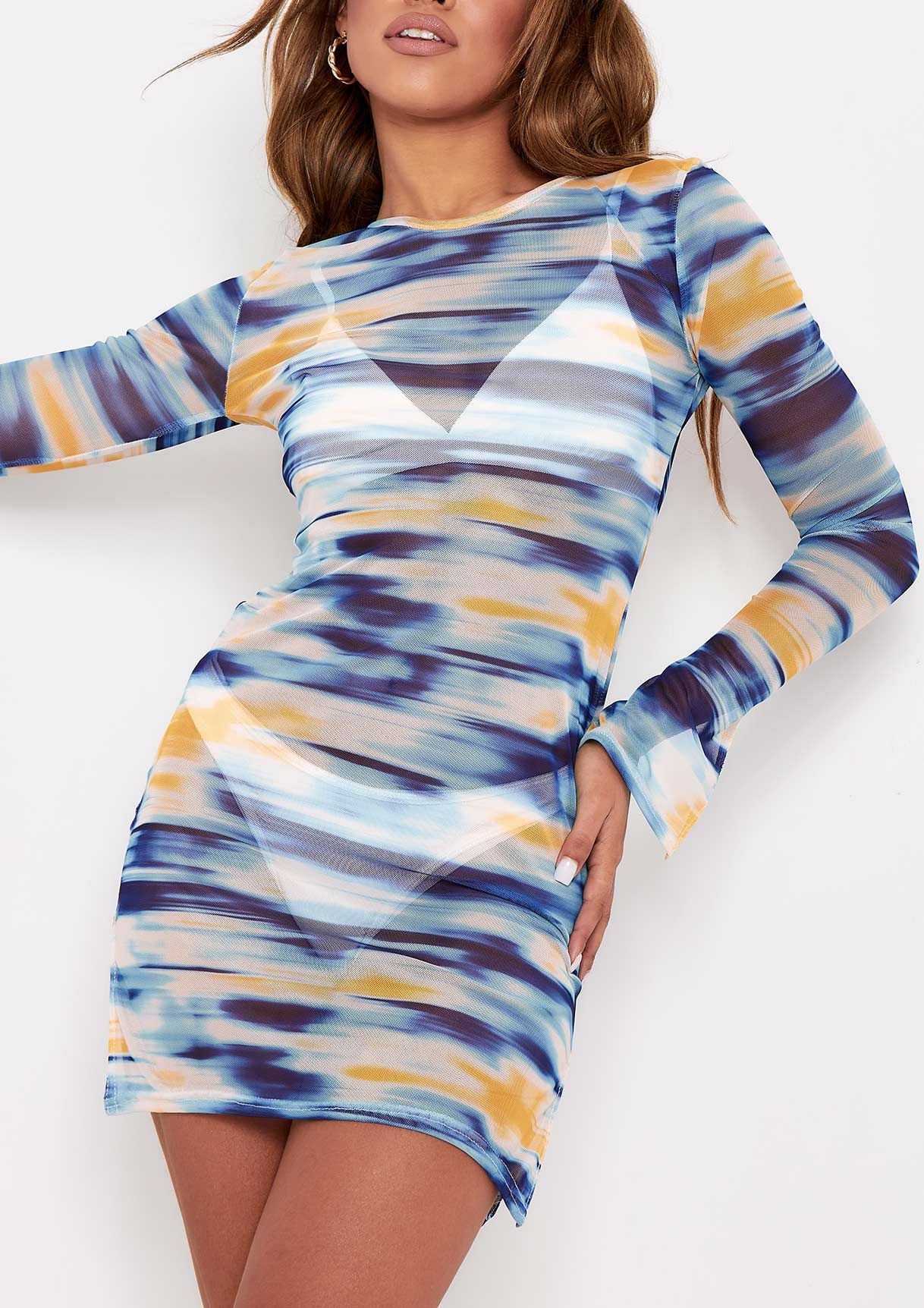 Ariane Blue Printed Mesh Mini Dress sold by Missy Empire product image thumbnail 4