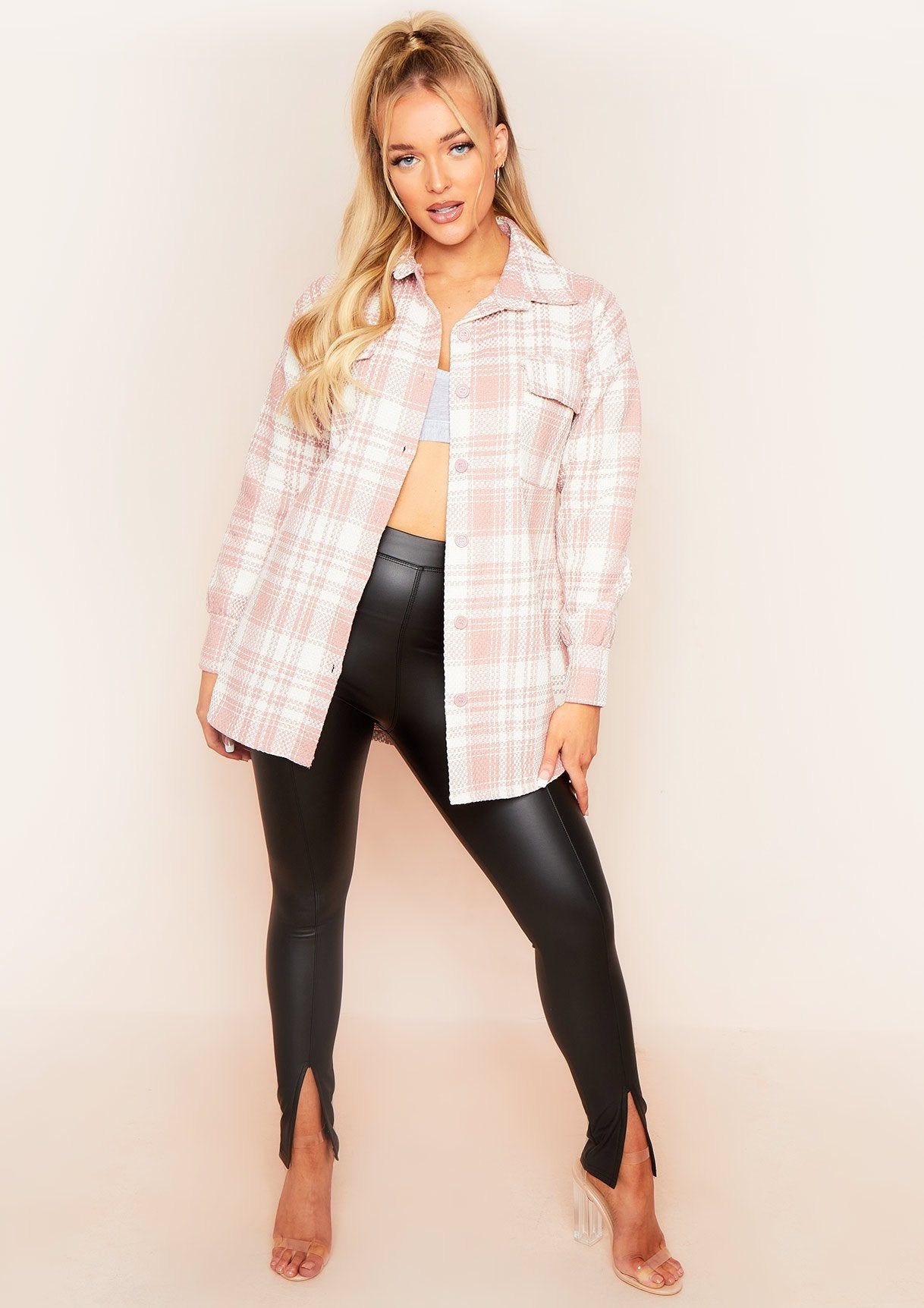 Shelby Pink Checked Shacket sold by Missy Empire product image thumbnail 3