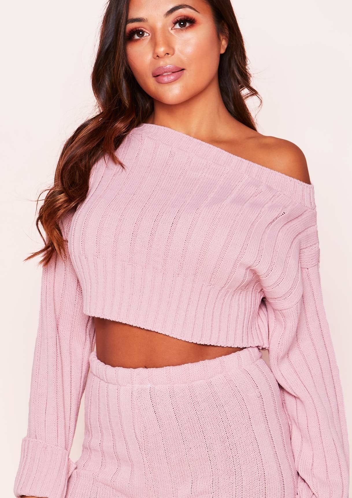 Ella Baby Pink Knit Cropped Loungewear Set sold by Missy Empire product image thumbnail 3