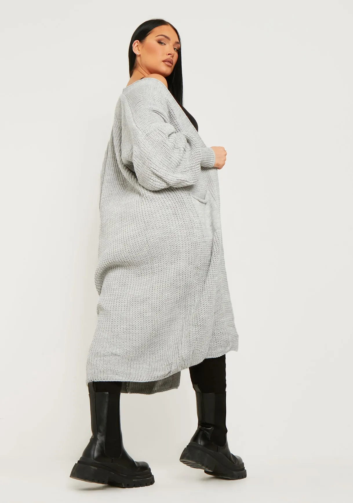 Nathalie Grey Balloon Sleeve Knitted Cardigan sold by Missy Empire product image thumbnail 3