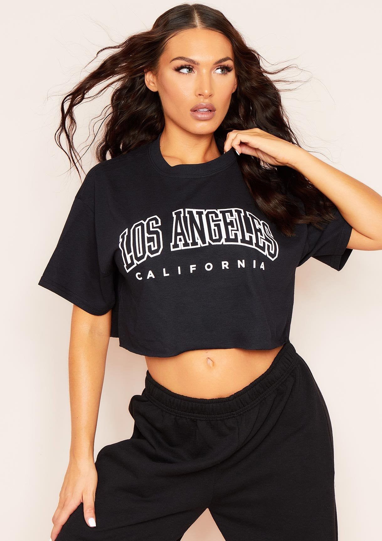 Nicole Black Los Angeles Slogan Oversized Cropped Top sold by Missy Empire product image thumbnail 4