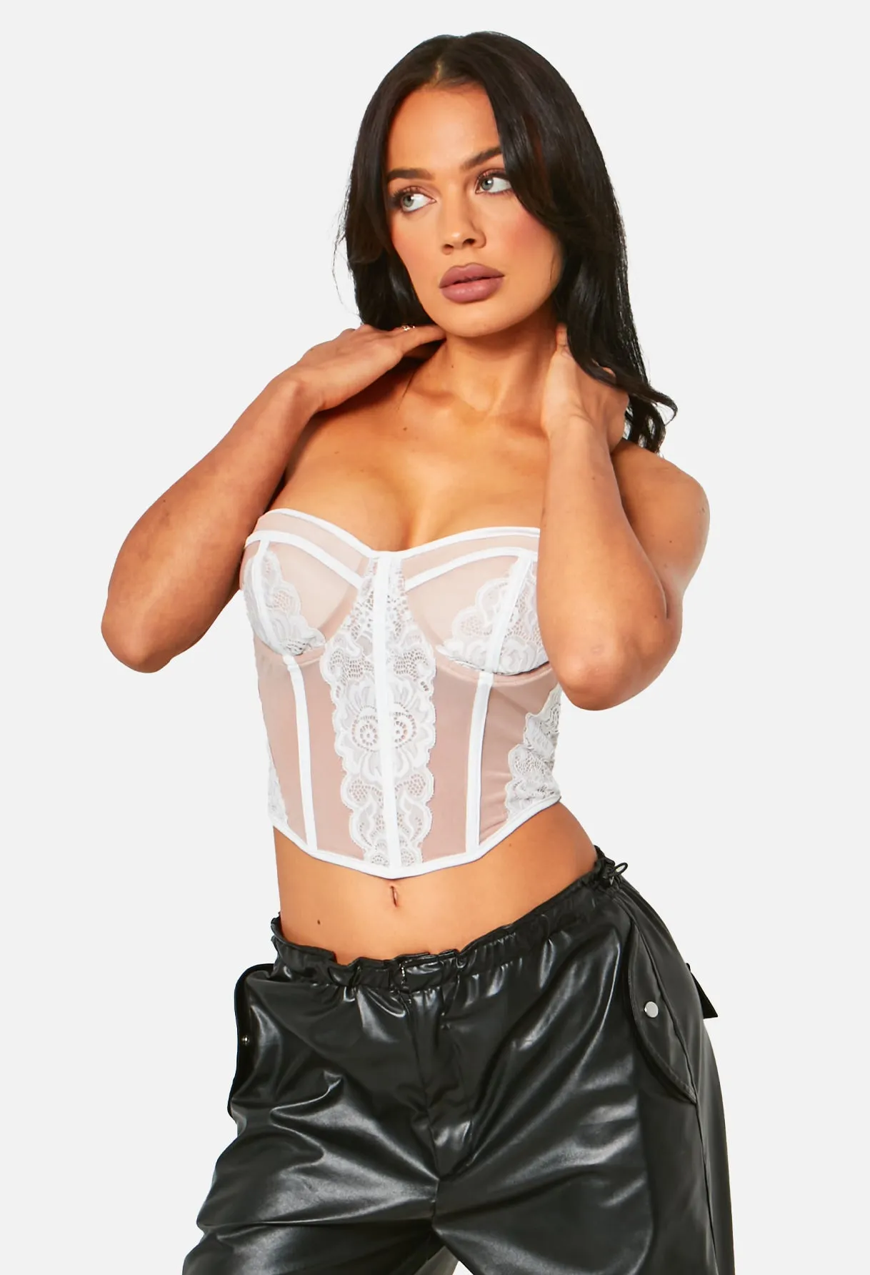 Shyla White Lace Cropped Corset Top sold by Missy Empire