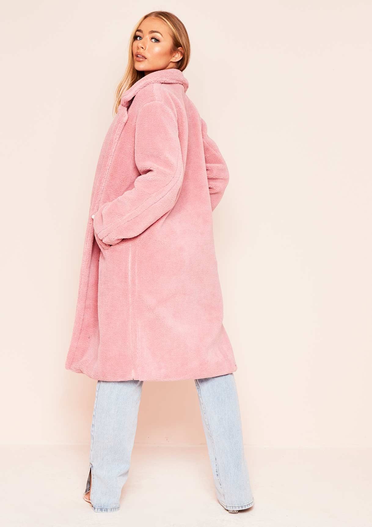 Remy Pink Faux Fur Midi Oversized Coat sold by Missy Empire product image thumbnail 4