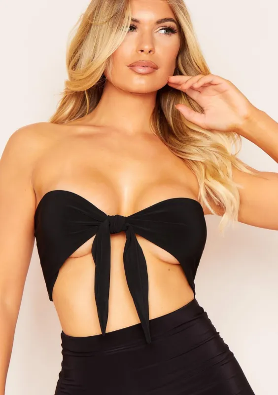 LaLa Black Bandeau Tie Front Bralet sold by Missy Empire