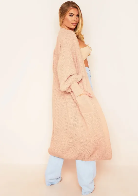 Nathalie Nude Balloon Sleeve Knitted Cardigan sold by Missy Empire