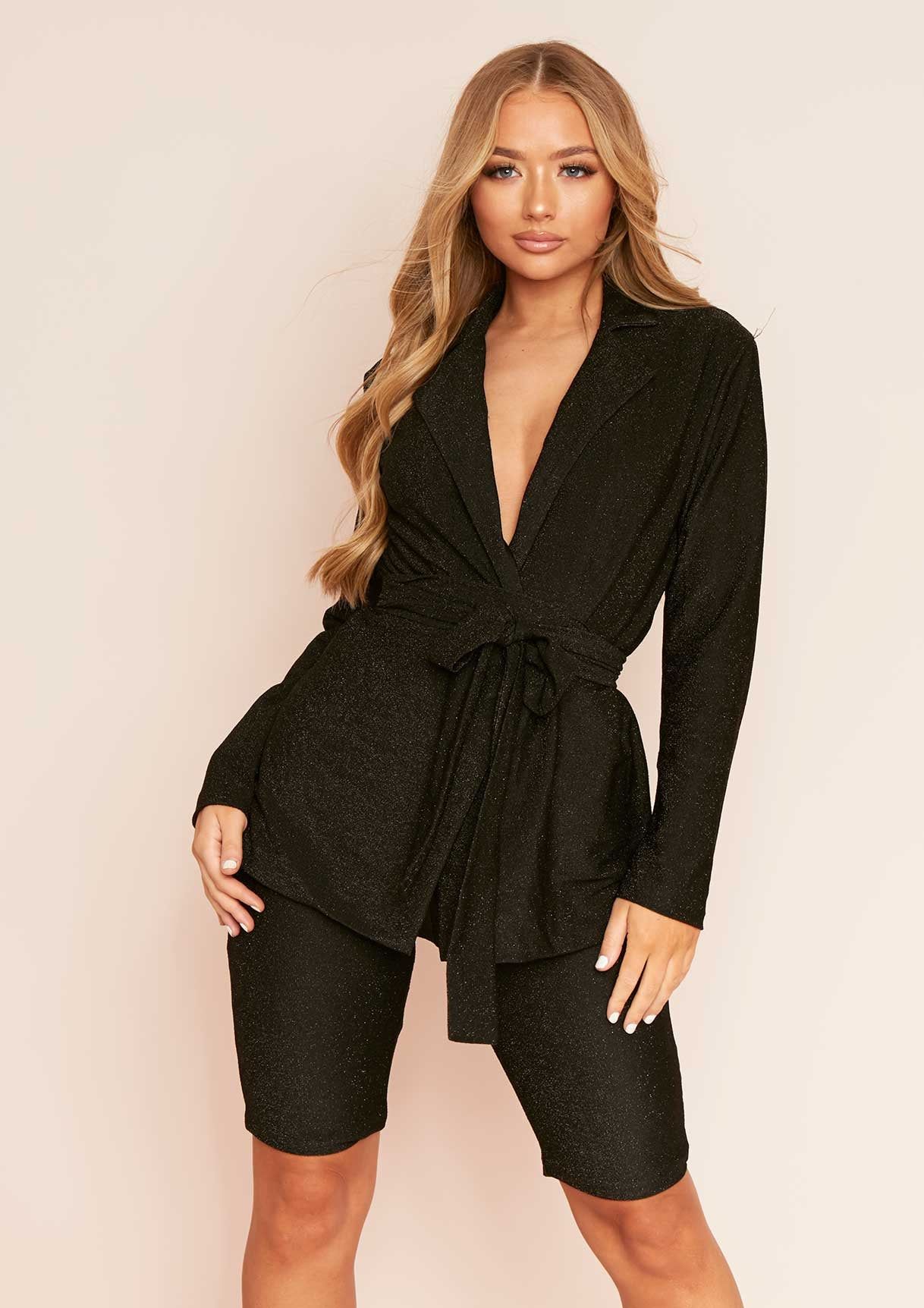 Emilia Black Lurex Glitter Blazer & Cycle Shorts Co-Ord Set sold by Missy Empire