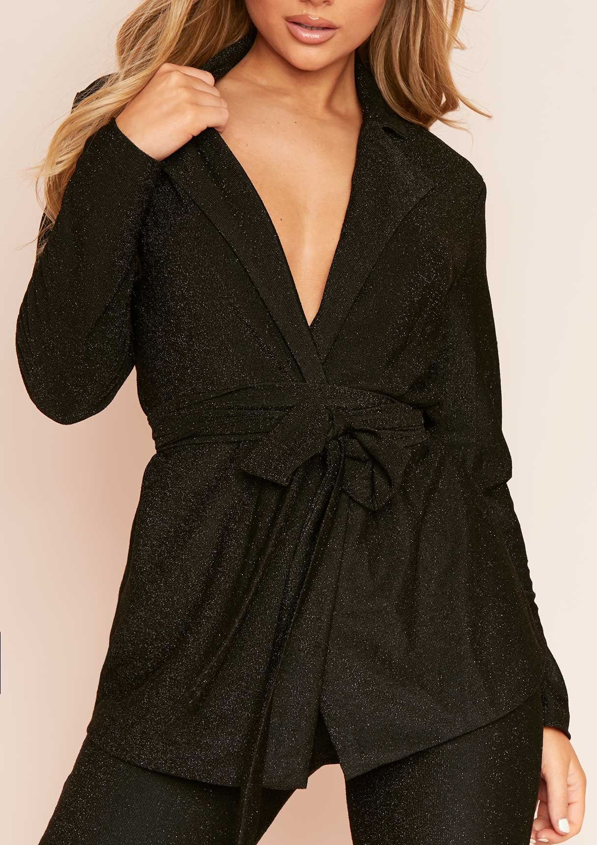 Emilia Black Lurex Glitter Blazer & Cycle Shorts Co-Ord Set sold by Missy Empire product image thumbnail 3