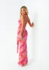 Chloe Pink Printed Tie Front Detail Maxi Dress sold by Missy Empire