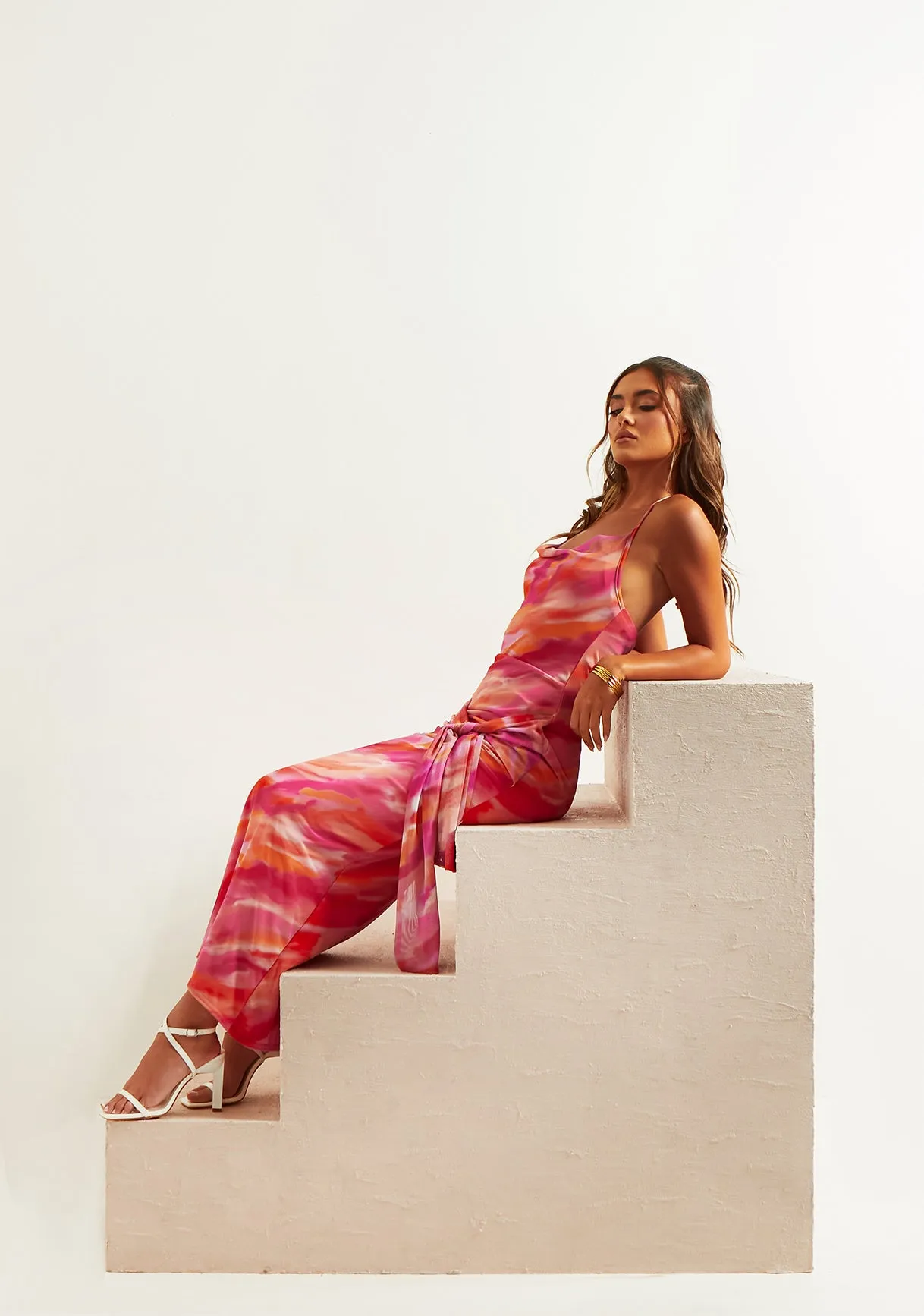 Chloe Pink Printed Tie Front Detail Maxi Dress sold by Missy Empire product image thumbnail 2