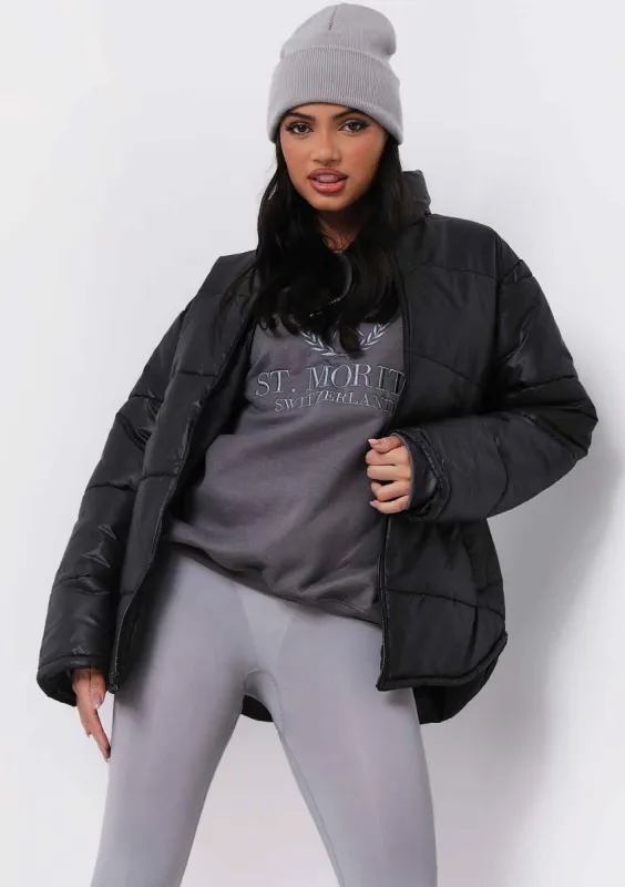 Nalia Black Oversized Puffa Coat made by Missy Empire