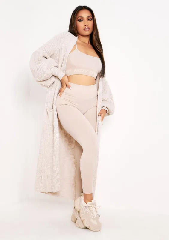 Nathalie Beige Balloon Sleeve Knitted Cardigan sold by Missy Empire