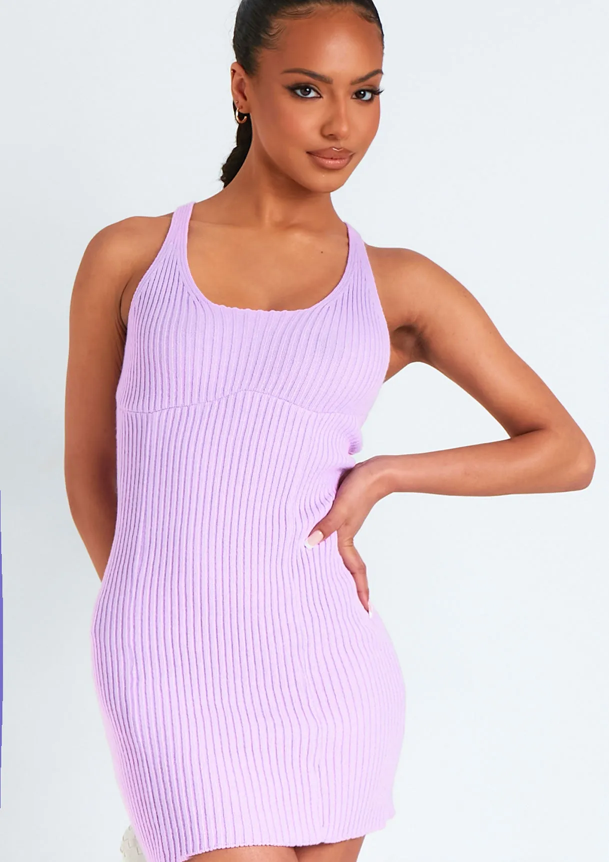Brooke Lilac Cross Back Knitted Mini Dress sold by Missy Empire product image thumbnail 5