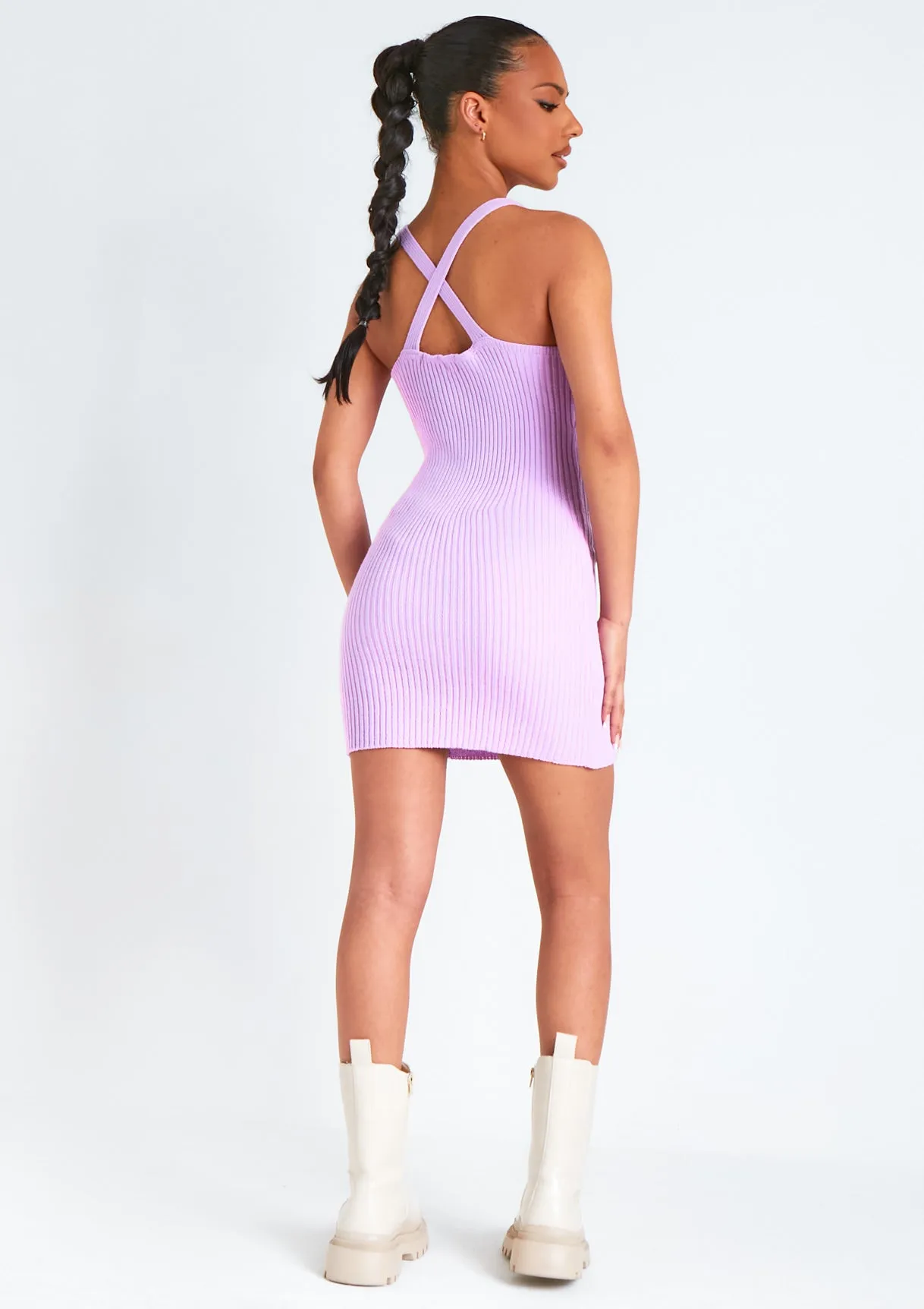 Brooke Lilac Cross Back Knitted Mini Dress sold by Missy Empire product image thumbnail 3