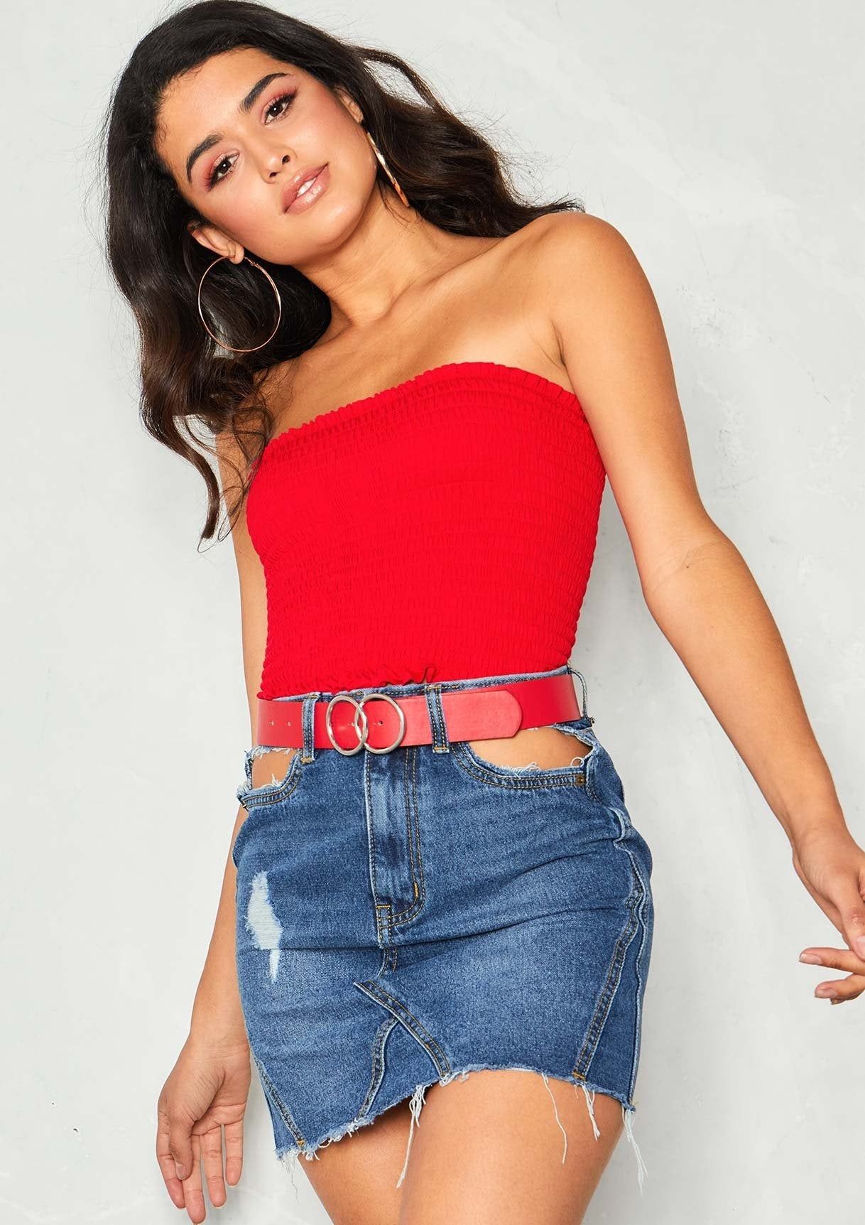 Lydia Red Smock Bandeau Crop Top sold by Missy Empire product image thumbnail 4