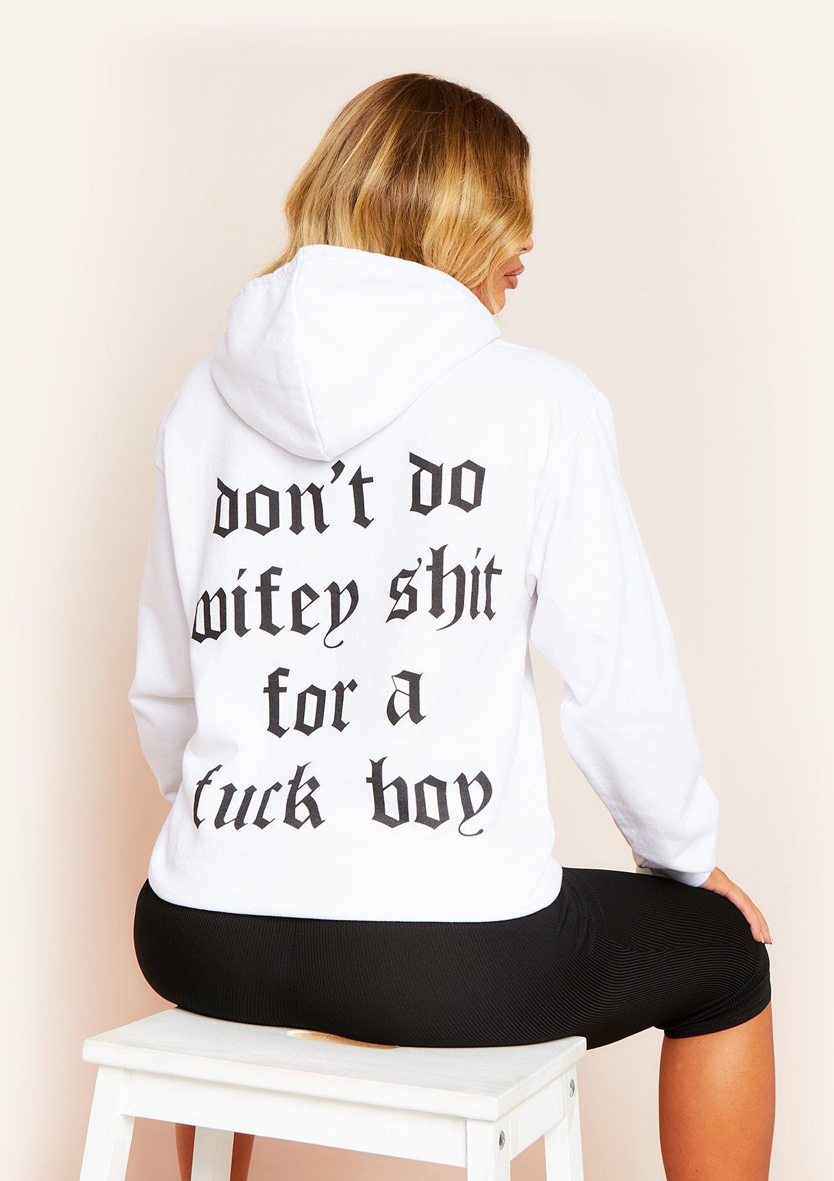 Clarina White Wifey Slogan Hoodie sold by Missy Empire