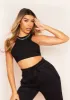 Jordyn Black Ribbed Racer Crop Top sold by Missy Empire