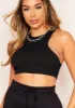 Jordyn Black Ribbed Racer Crop Top sold by Missy Empire