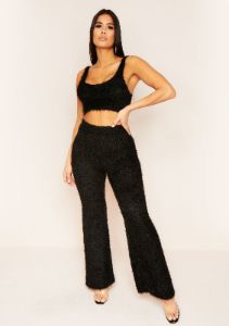 Siyanah Black Fluffy Knit Vest Crop Top sold by Missy Empire