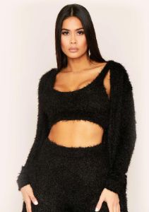Siyanah Black Fluffy Knit Vest Crop Top sold by Missy Empire