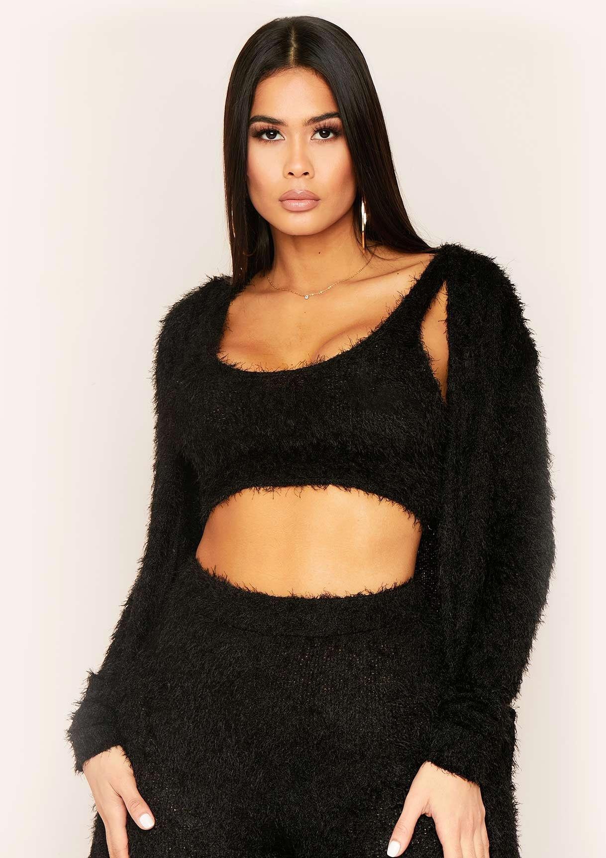 Siyanah Black Fluffy Knit Vest Crop Top sold by Missy Empire product image thumbnail 3