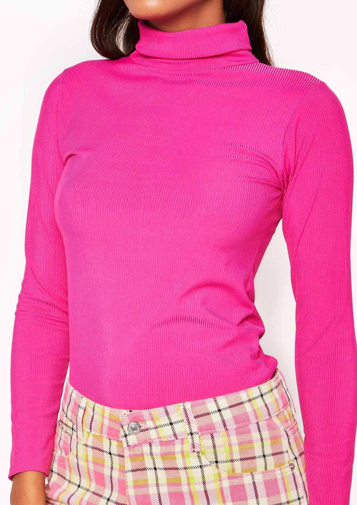 Hot Pink Ribbed Roll Neck Top sold by Missy Empire product image thumbnail 4